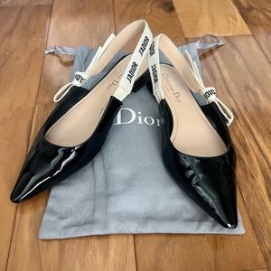 Christian Dior patent leather black slingback flats size 39